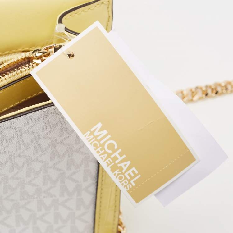 Pre Owned Michael Kors Yellow/White Coated Canvas and Croc Embossed Leather Large Whitney Shoulder Bag