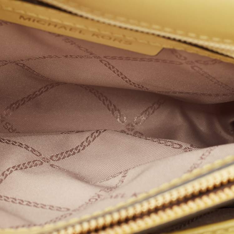 Pre Owned Michael Kors Yellow/White Coated Canvas and Croc Embossed Leather Large Whitney Shoulder Bag