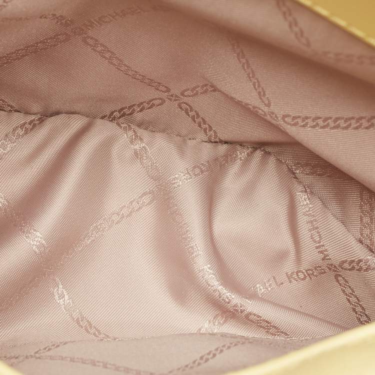 Pre Owned Michael Kors Yellow/White Coated Canvas and Croc Embossed Leather Large Whitney Shoulder Bag