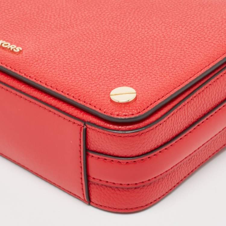 Pre Owned Michael Kors Red Leather Large Jet Set Crossbody Bag