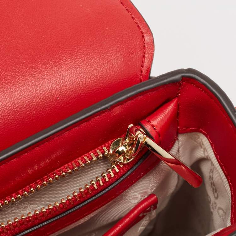 Pre Owned Michael Kors Red Leather Large Jet Set Crossbody Bag