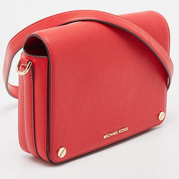 Pre Owned Michael Kors Red Leather Large Jet Set Crossbody Bag