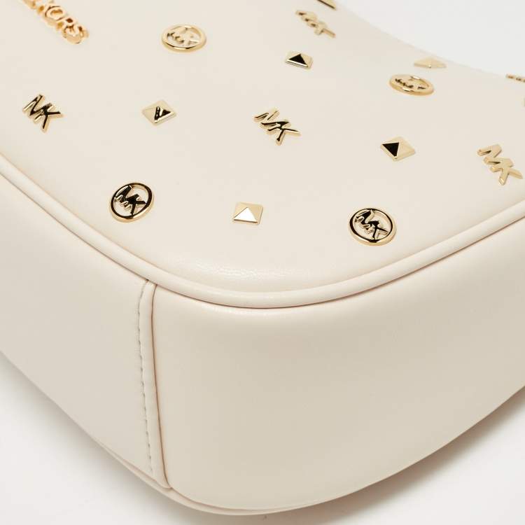 Pre Owned Michael Kors Cream Leather Embellished Cora Crossbody Bag