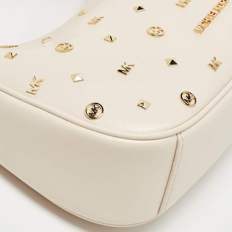 Pre Owned Michael Kors Cream Leather Embellished Cora Crossbody Bag