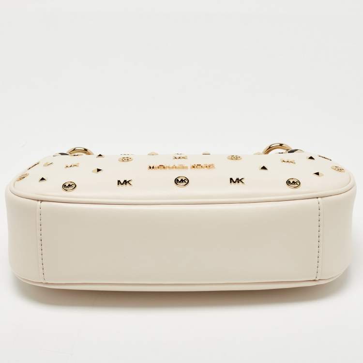 Pre Owned Michael Kors Cream Leather Embellished Cora Crossbody Bag