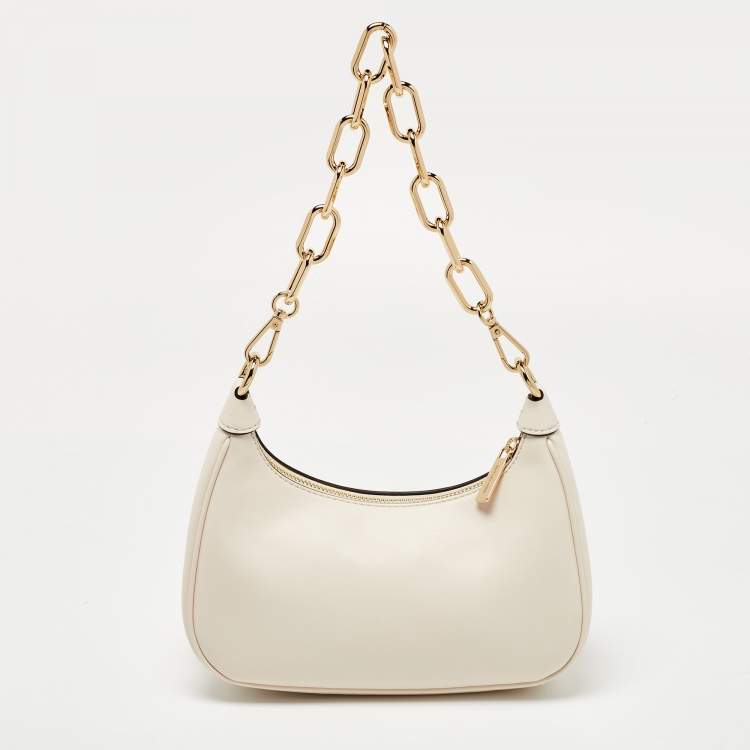 Pre Owned Michael Kors Cream Leather Embellished Cora Crossbody Bag