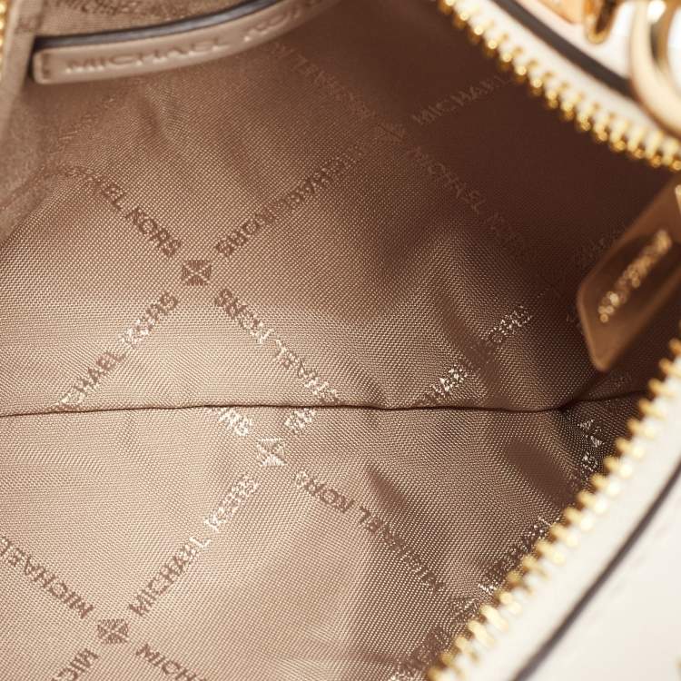 Pre Owned Michael Kors Cream Leather Embellished Cora Crossbody Bag