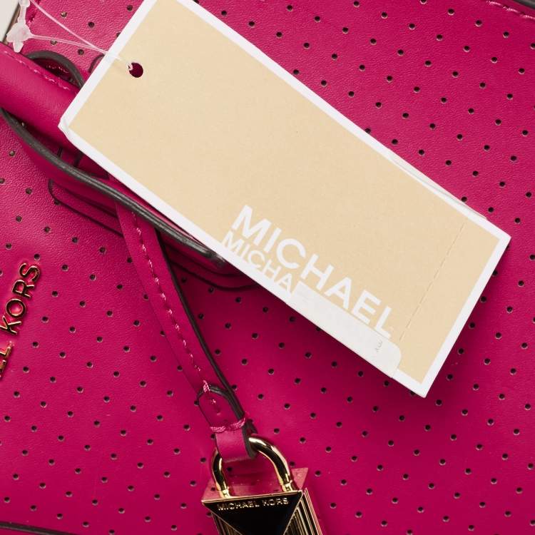 Pre Owned Michael Kors Ultra Pink Perforated Leather Medium Mercer Tote