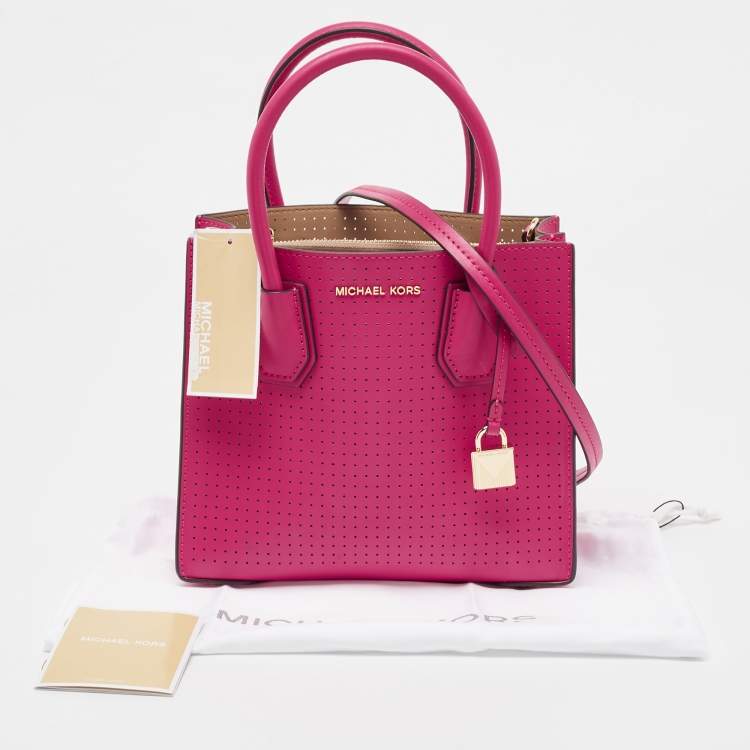 Pre Owned Michael Kors Ultra Pink Perforated Leather Medium Mercer Tote