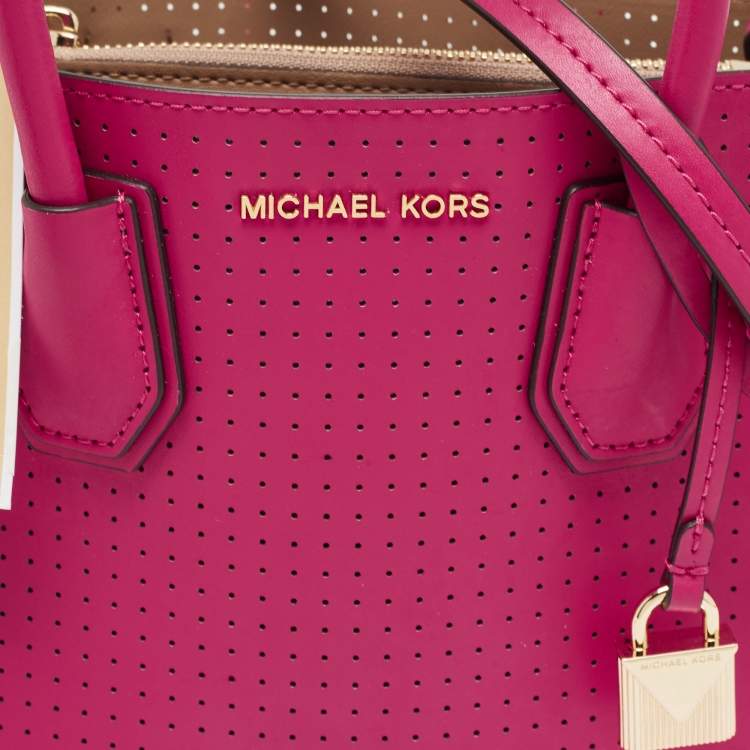 Pre Owned Michael Kors Ultra Pink Perforated Leather Medium Mercer Tote
