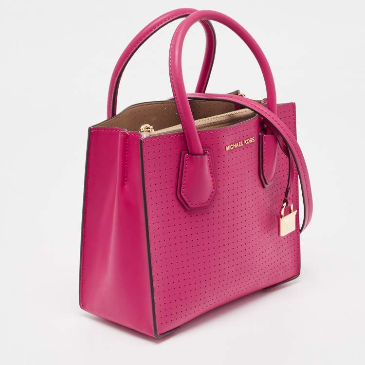 Pre Owned Michael Kors Ultra Pink Perforated Leather Medium Mercer Tote