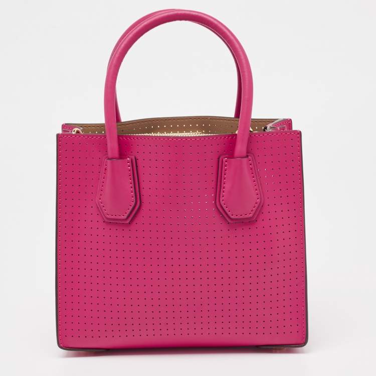 Pre Owned Michael Kors Ultra Pink Perforated Leather Medium Mercer Tote
