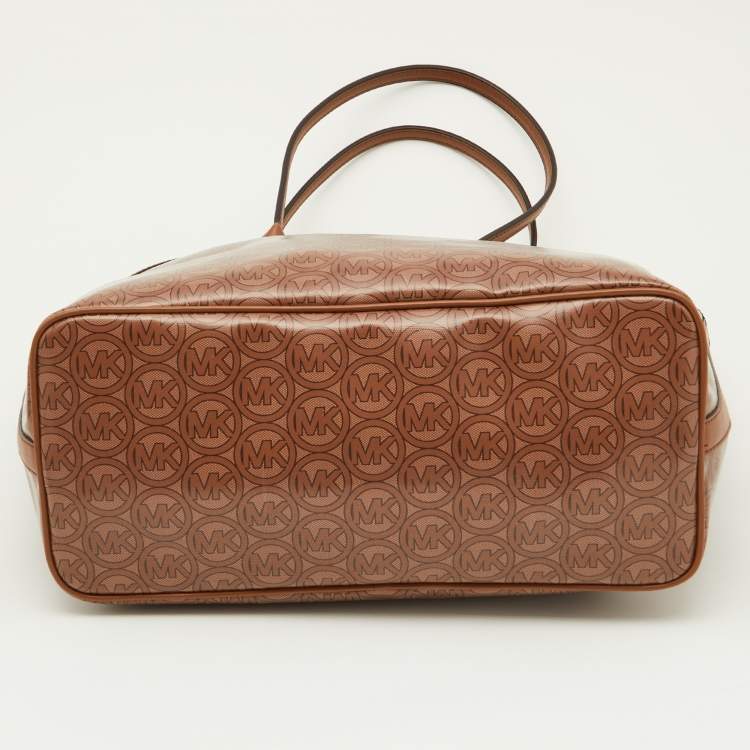 Pre Owned Michael Kors Brown Coated Canvas and Leather Jodie Shopper Tote