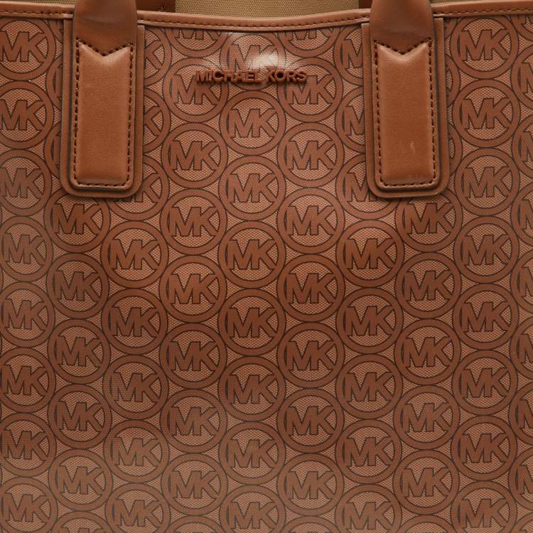 Pre Owned Michael Kors Brown Coated Canvas and Leather Jodie Shopper Tote