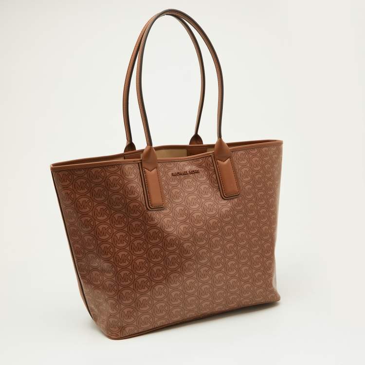 Pre Owned Michael Kors Brown Coated Canvas and Leather Jodie Shopper Tote