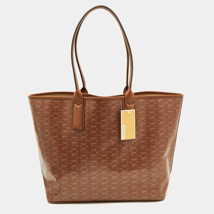 Pre Owned Michael Kors Brown Coated Canvas and Leather Jodie Shopper Tote
