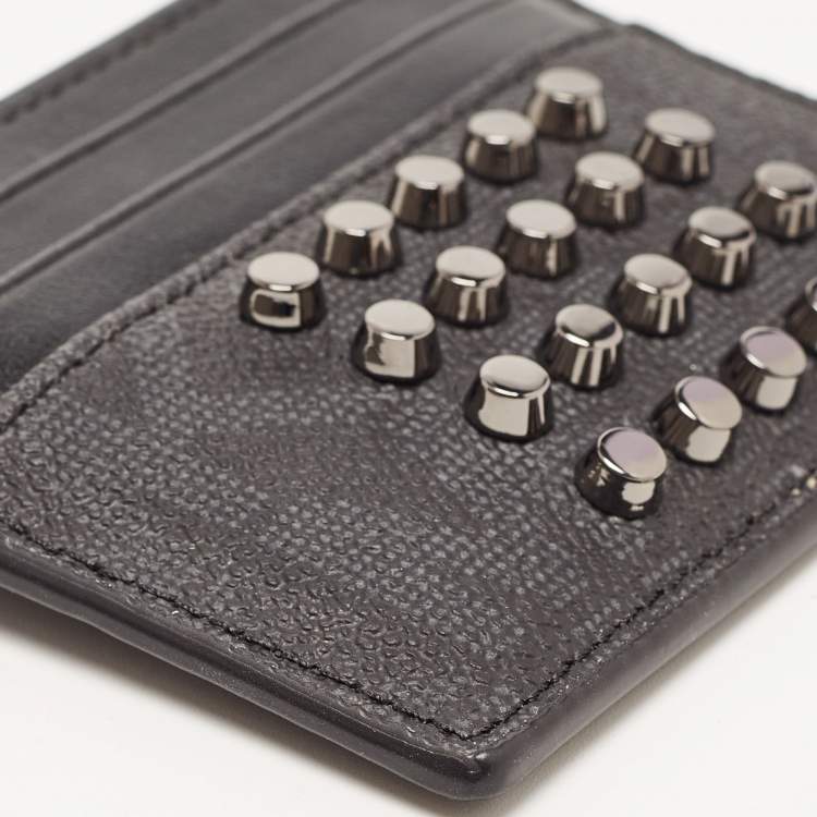 Pre Owned Michael Kors Black Signature Coated Canvas and Leather Studded Tall Card Case