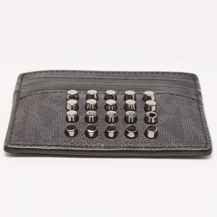 Pre Owned Michael Kors Black Signature Coated Canvas and Leather Studded Tall Card Case