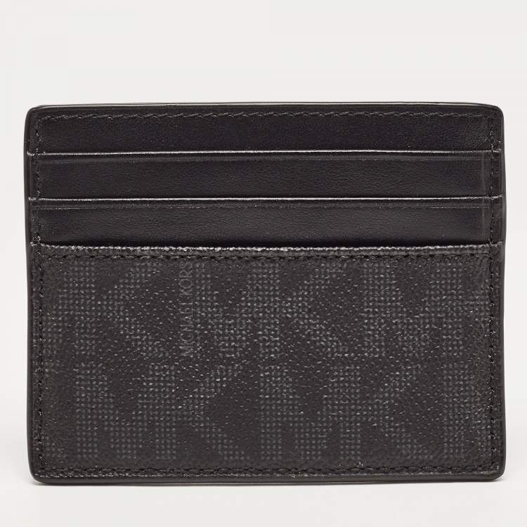 Pre Owned Michael Kors Black Signature Coated Canvas and Leather Studded Tall Card Case