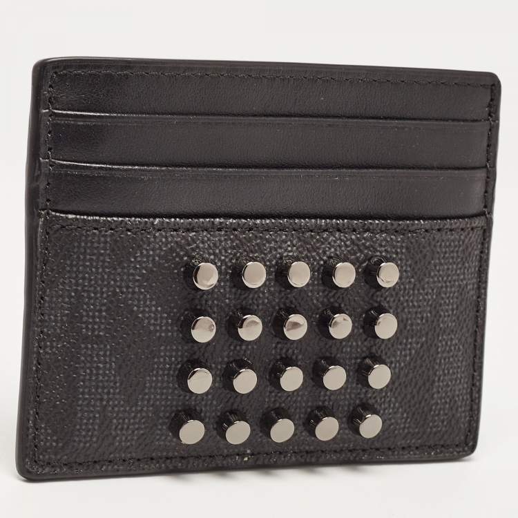 Pre Owned Michael Kors Black Signature Coated Canvas and Leather Studded Tall Card Case
