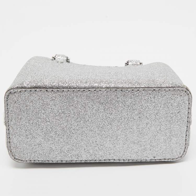 Pre Owned Michael Kors Silver Glitter Fabric XS Savannah Satchel