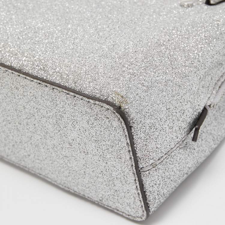 Pre Owned Michael Kors Silver Glitter Fabric XS Savannah Satchel