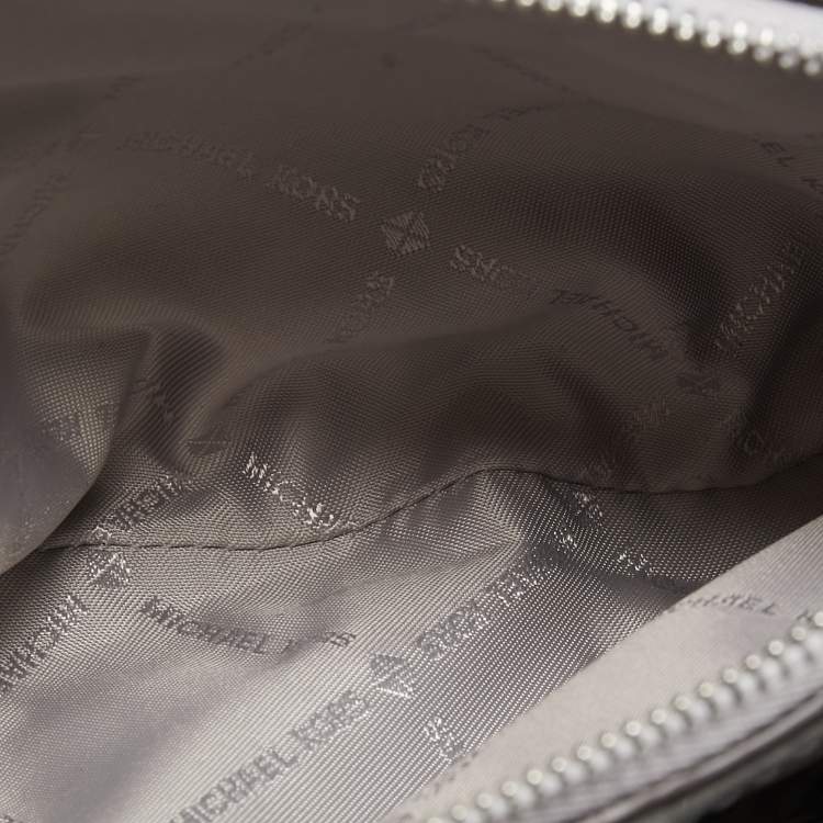 Pre Owned Michael Kors Silver Glitter Fabric XS Savannah Satchel