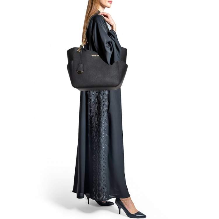 مملوكة مسبقًا Michael Kors Black Leather Large Jet Set Chain Tote