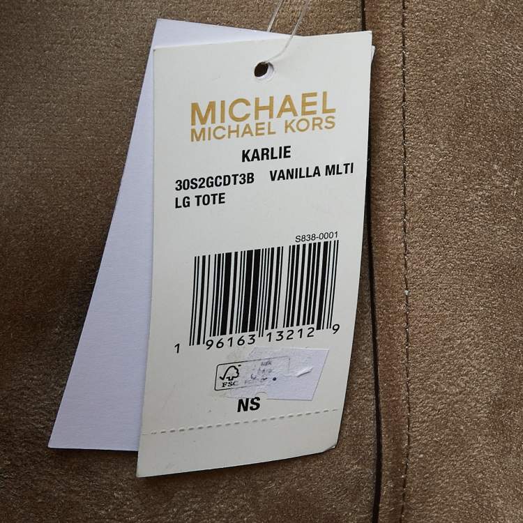 Pre Owned Michael Kors Vanilla/Tan Siganture Coated Canvas and Leather Karlie Tote