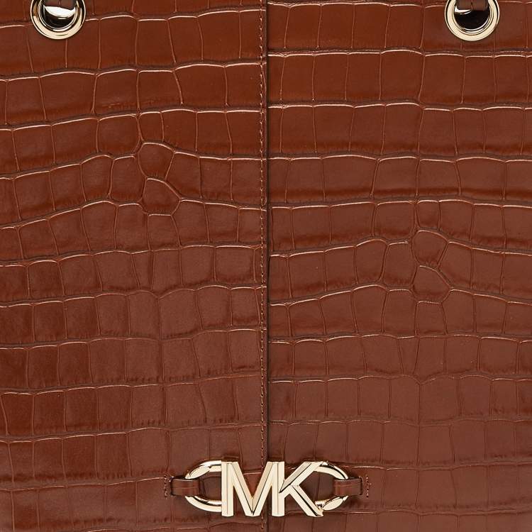 Pre Owned Michael Kors Brown Croc Embossed Leather Izzy Tote