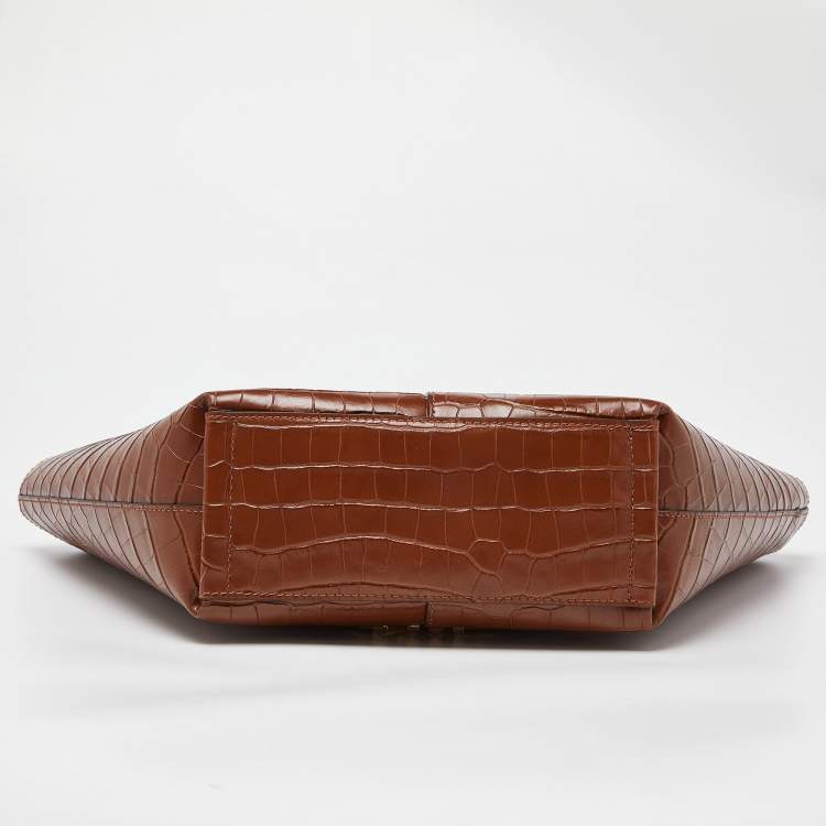 Pre Owned Michael Kors Brown Croc Embossed Leather Izzy Tote