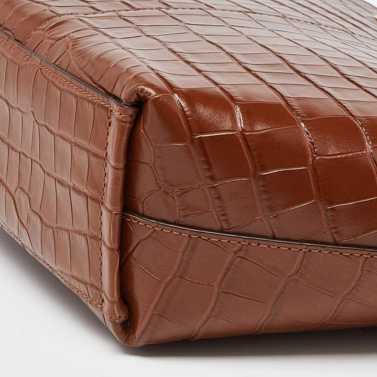 Pre Owned Michael Kors Brown Croc Embossed Leather Izzy Tote