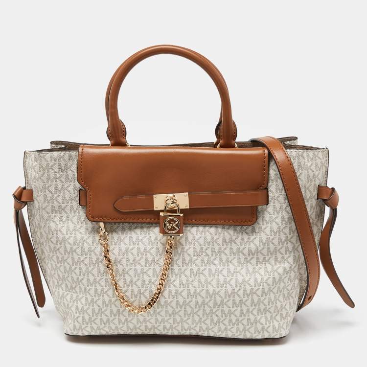 Michael Kors Vanilla/Tan Signature Coated Canvas and Leather Hamilton ...