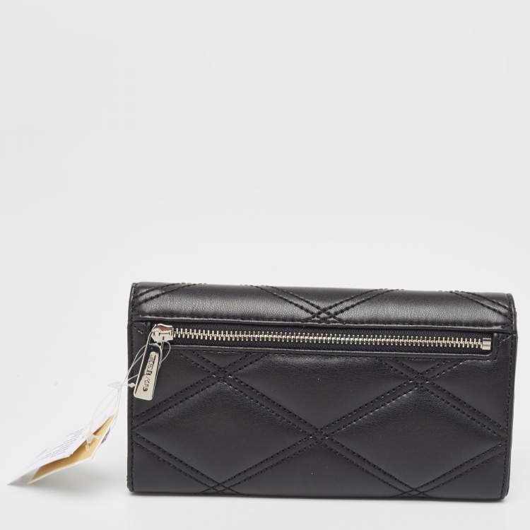 Pre Owned Michael Kors Black Quilted Leather Large Jet Set Travel Trifold Wallet