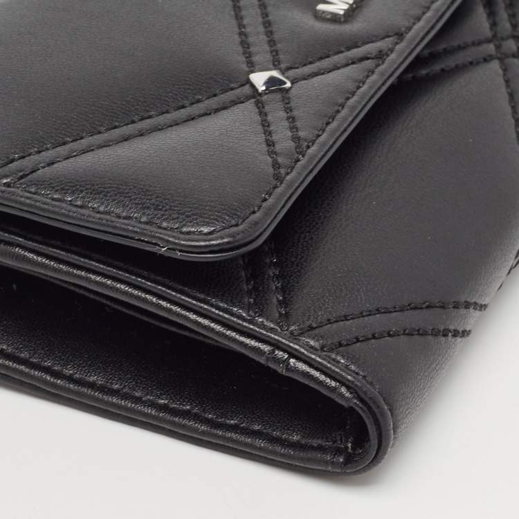 Pre Owned Michael Kors Black Quilted Leather Large Jet Set Travel Trifold Wallet