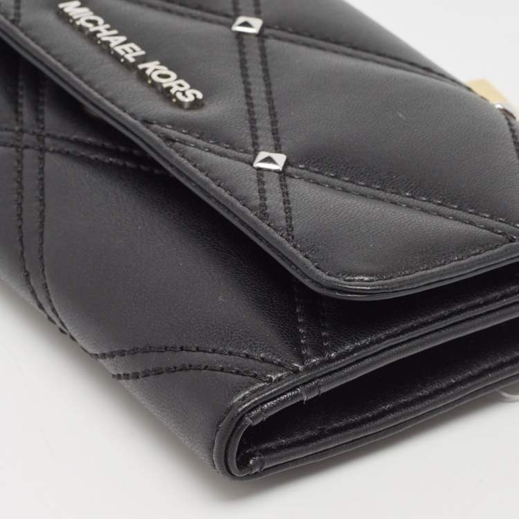 Pre Owned Michael Kors Black Quilted Leather Large Jet Set Travel Trifold Wallet