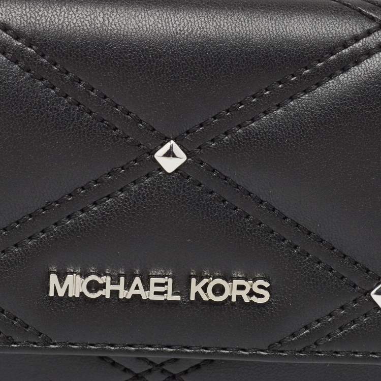 Pre Owned Michael Kors Black Quilted Leather Large Jet Set Travel Trifold Wallet