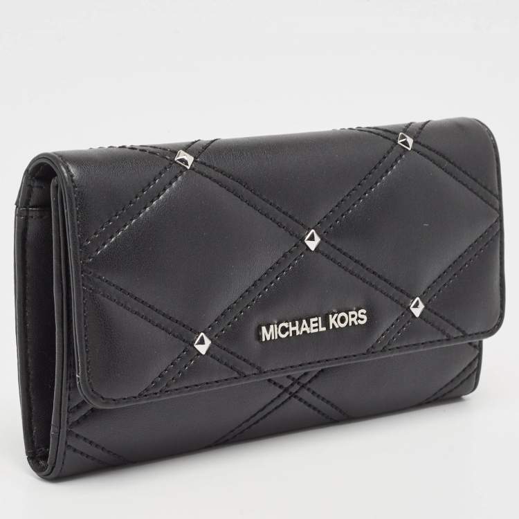 Pre Owned Michael Kors Black Quilted Leather Large Jet Set Travel Trifold Wallet