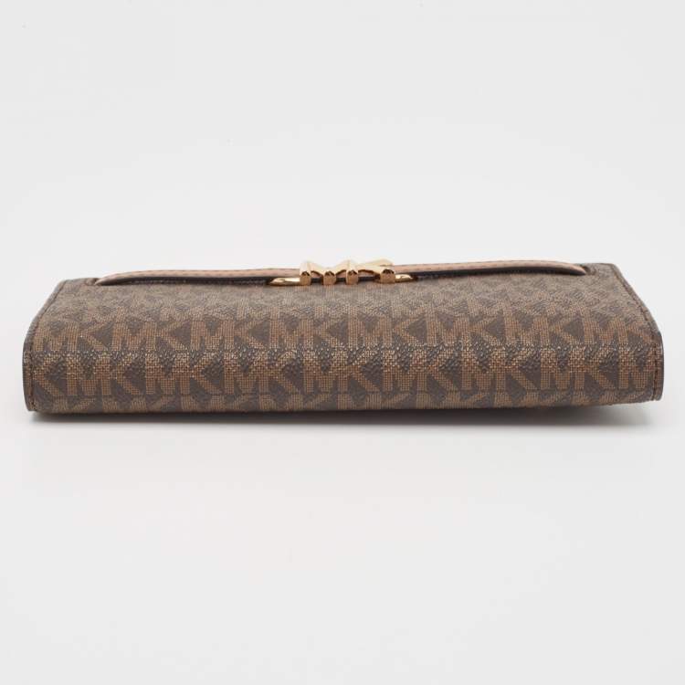 Pre Owned Michael Kors Brown Signature Coated Canvas Large Reed Wallet