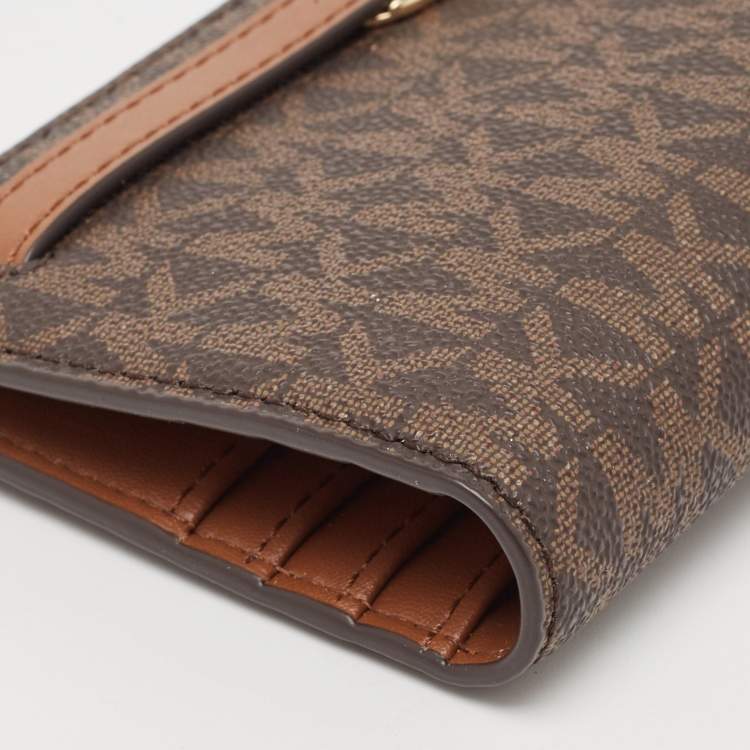 Pre Owned Michael Kors Brown Signature Coated Canvas Large Reed Wallet
