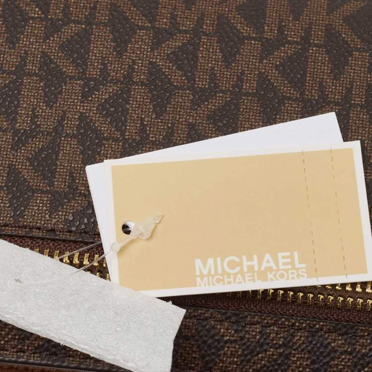 Pre Owned Michael Kors Brown Signature Coated Canvas Large Reed Wallet