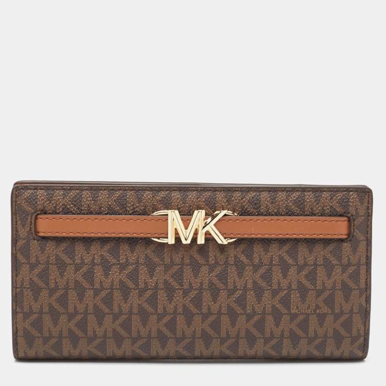 Pre Owned Michael Kors Brown Signature Coated Canvas Large Reed Wallet