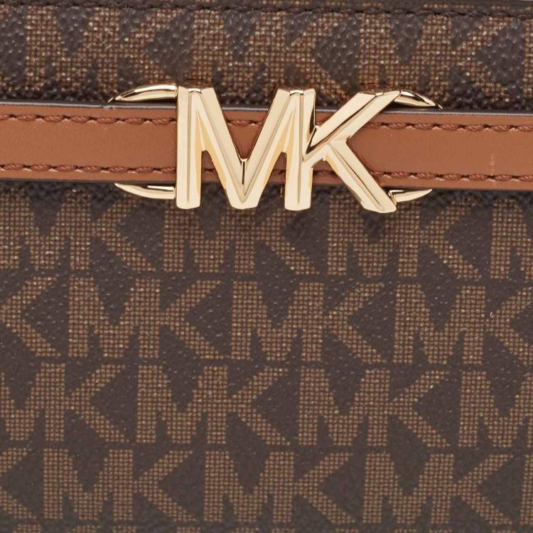 Pre Owned Michael Kors Brown Signature Coated Canvas Large Reed Wallet