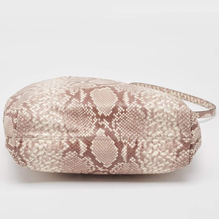Pre Owned Michael Kors Beige Python Effect Leather Jet Set Chain Hobo 