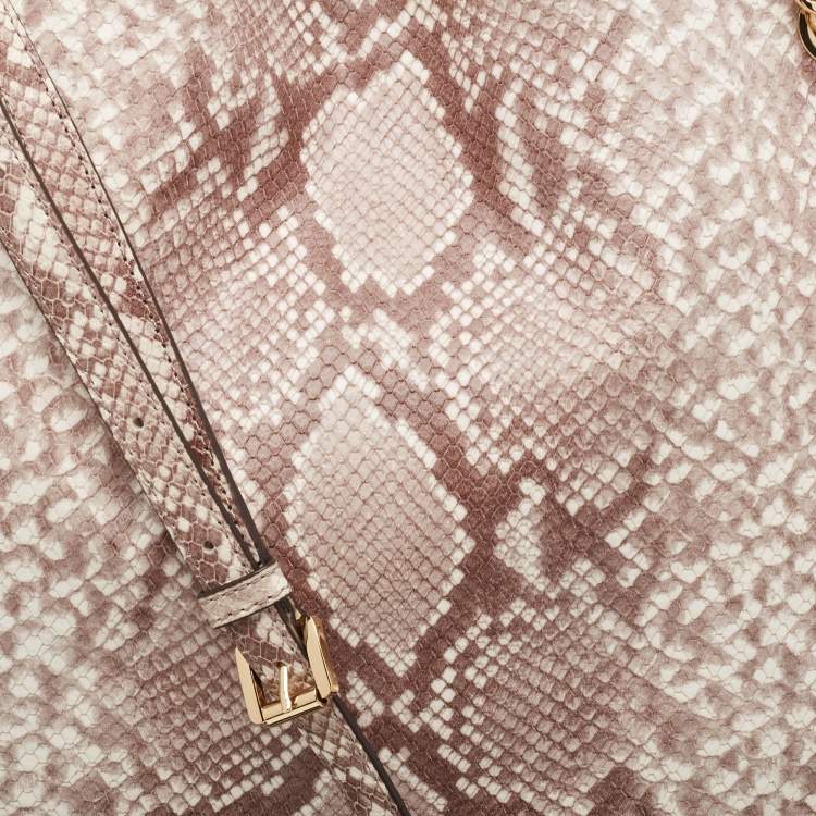 Pre Owned Michael Kors Beige Python Effect Leather Jet Set Chain Hobo 