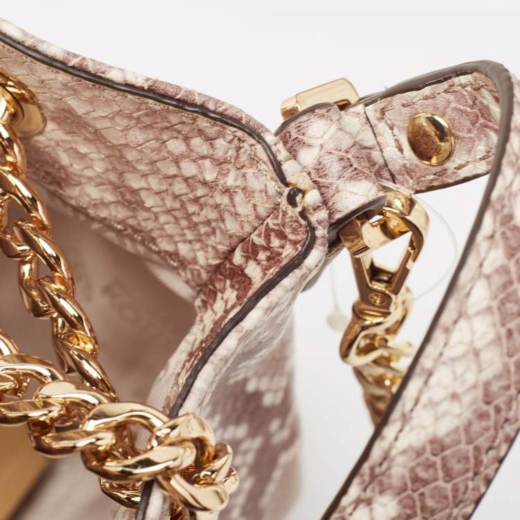 Pre Owned Michael Kors Beige Python Effect Leather Jet Set Chain Hobo 