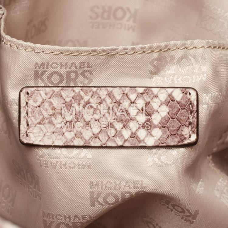 Pre Owned Michael Kors Beige Python Effect Leather Jet Set Chain Hobo 