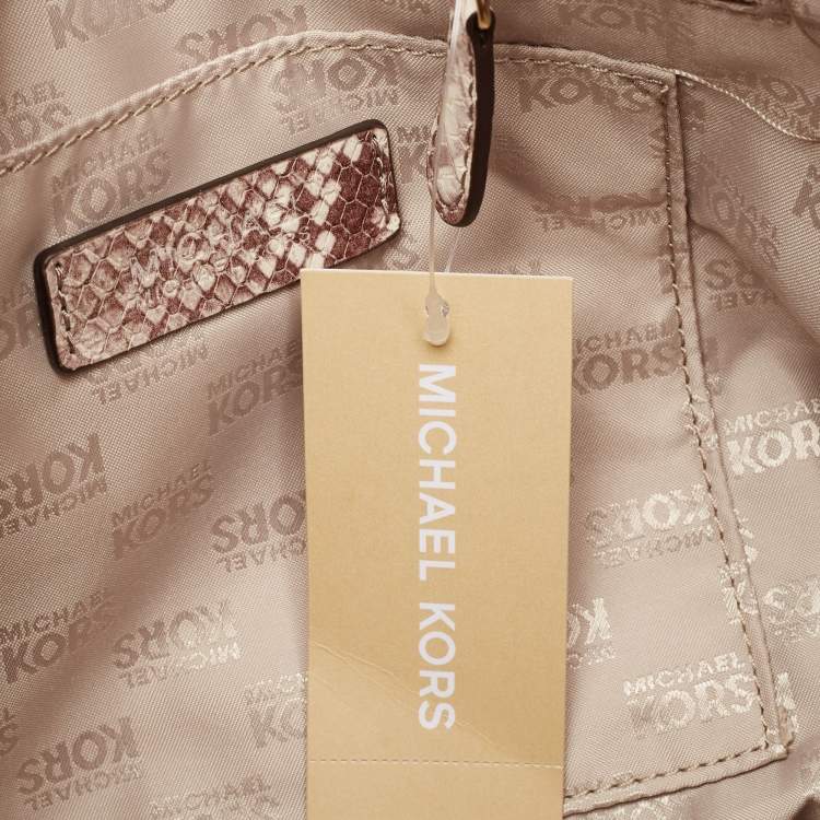 Pre Owned Michael Kors Beige Python Effect Leather Jet Set Chain Hobo 