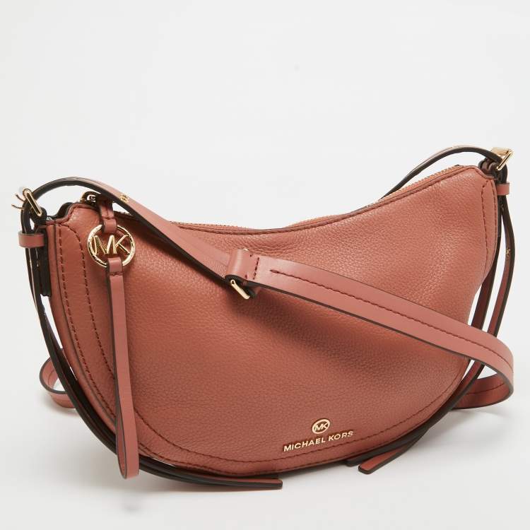 Pre Owned Michael Kors Sunset Peach Leather Camden Crossbody Bag
