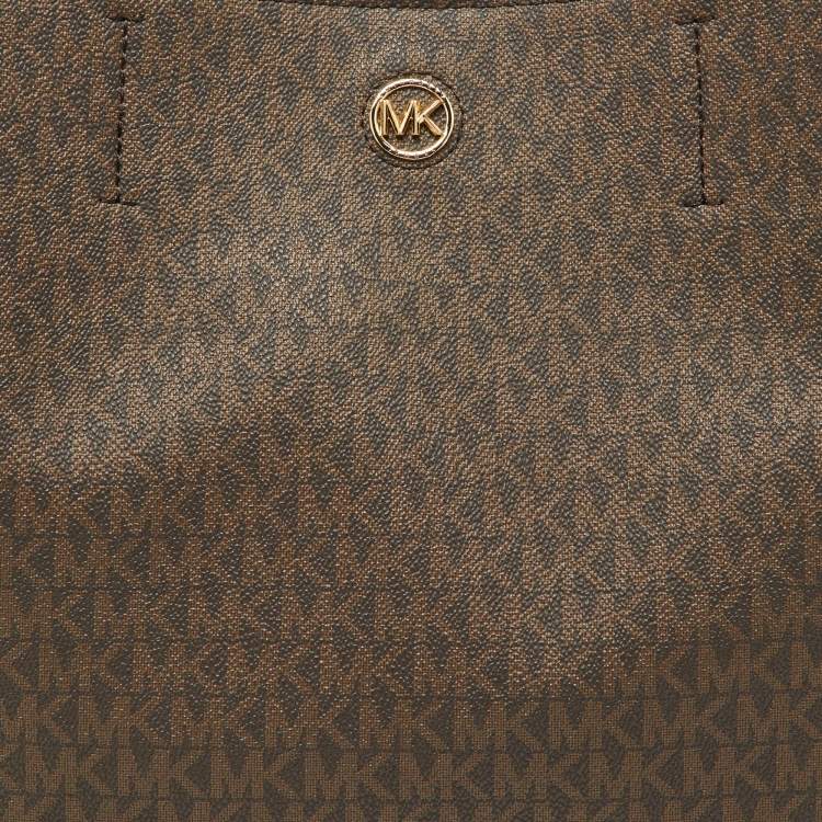 Pre Owned Michael Kors Brown Signature Coated Canvas and Leather Freya Tote